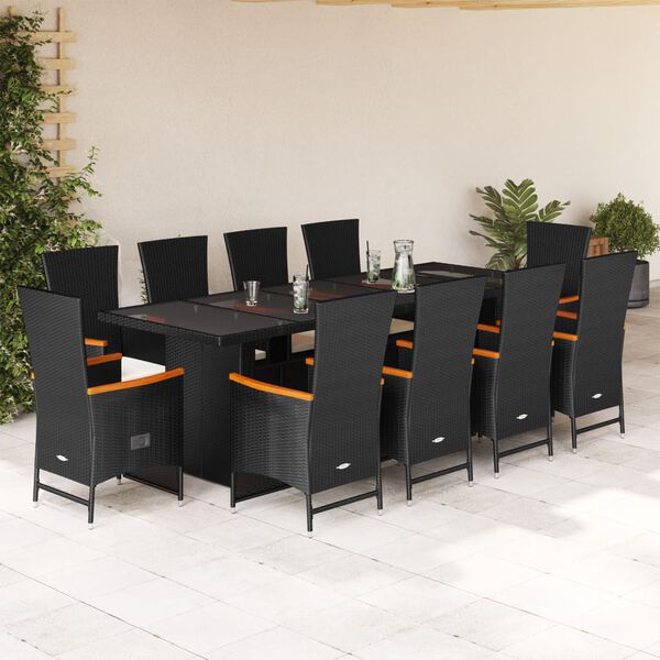 vidaXL Set da Pranzo da Giardino 11 pz con Cuscini in Polyrattan Nero