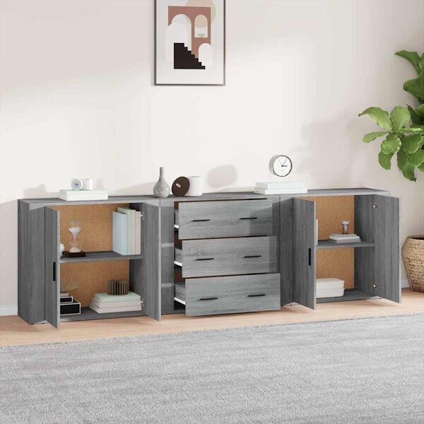 vidaXL Credenze 3 pz Grigio Sonoma in Legno Multistrato