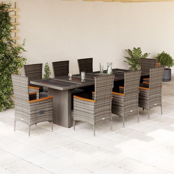 vidaXL Set da Pranzo da Giardino 9 pz con Cuscini in Polyrattan Grigio