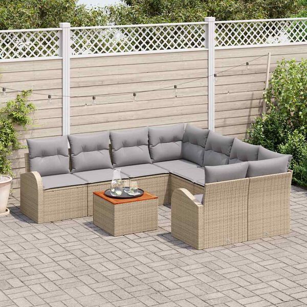 vidaXL Set Divano da Giardino 9 pcs Beige e Grigio Chiaro polyrattan