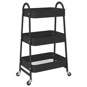 vidaXL Carrello Portaoggetti a 3 Ripiani Nero 42x41,5x77 cm in Acciaio