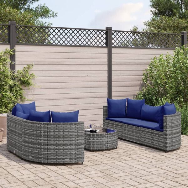 vidaXL Set Divani da Giardino 7 pz con Cuscini Grigio in Polyrattan