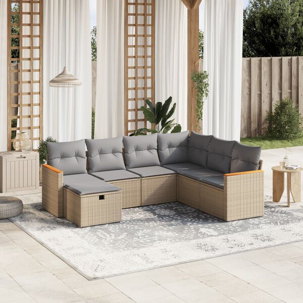 vidaXL Set Divano da Giardino 7 pz con Cuscini Beige Misto Polyrattan