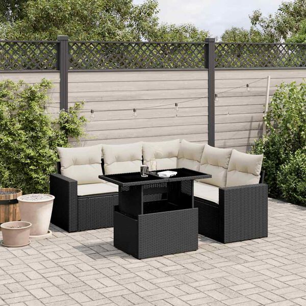 vidaXL Set Divano da Giardino 6 pz con Cuscini Nero in Polyrattan