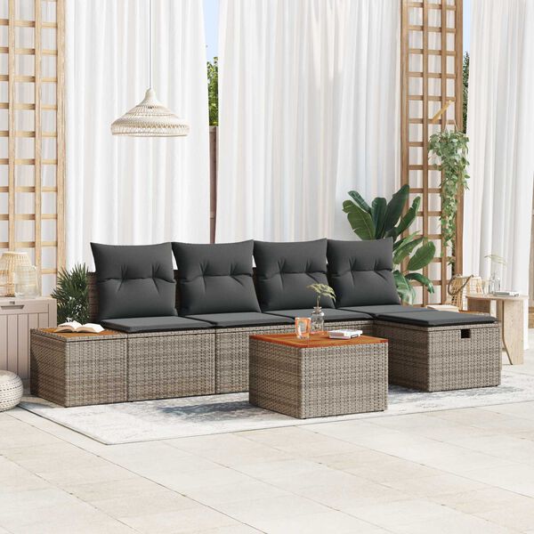 vidaXL Set Divano da Giardino con cuscino 6 pcs Grigio Poly Rattan