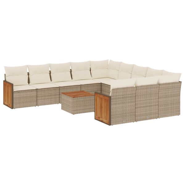 vidaXL Set Divani da Giardino 12 pz con Cuscini Beige in Polyrattan