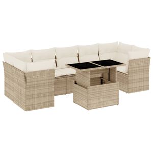 vidaXL Set Divano da Giardino 8 pz con Cuscini Beige in Polyrattan