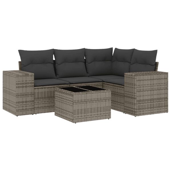 vidaXL Set Divano da Giardino 5 pz con Cuscini Grigio in Polyrattan