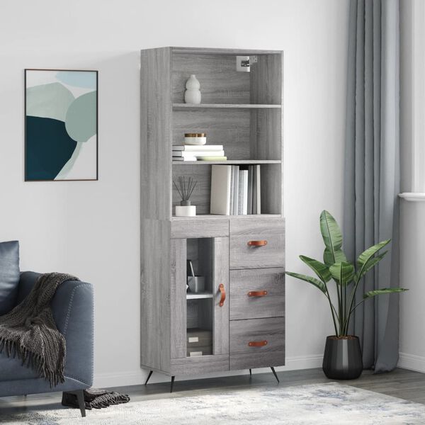 vidaXL Credenza Grigio Sonoma 69,5x34x180 cm in Legno Multistrato