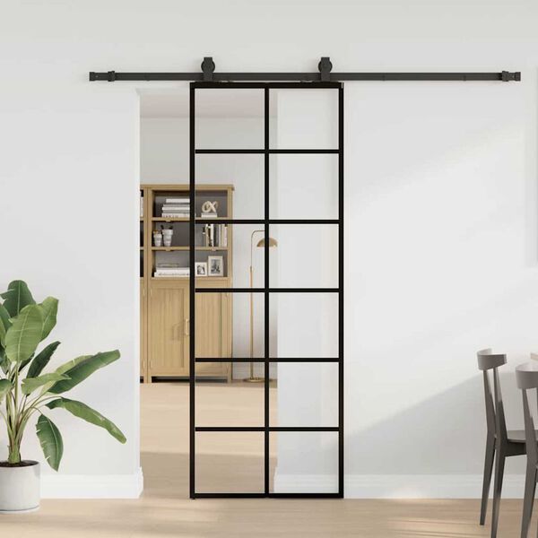vidaXL Porta Scorrevole con Ferramenta Nera 76x205 cm in Vetro ESG