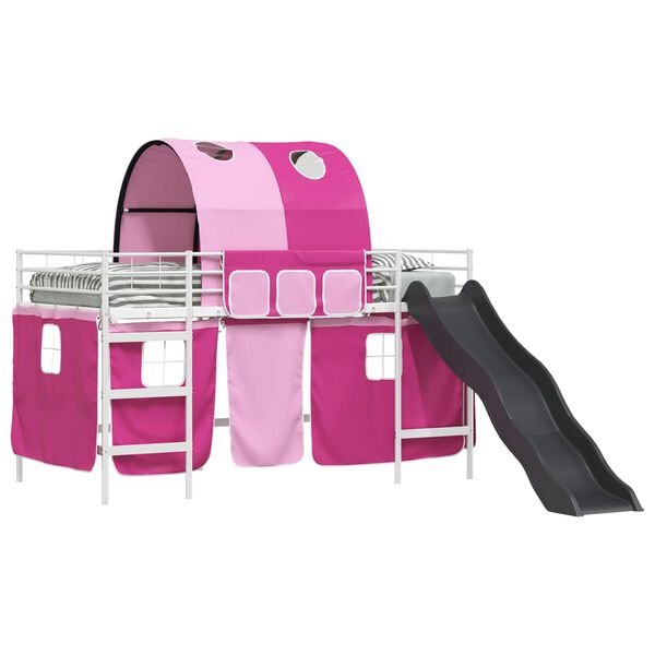 vidaXL Struttura del letto loft per bambini Bianco e Rosa 100 x 200 cm