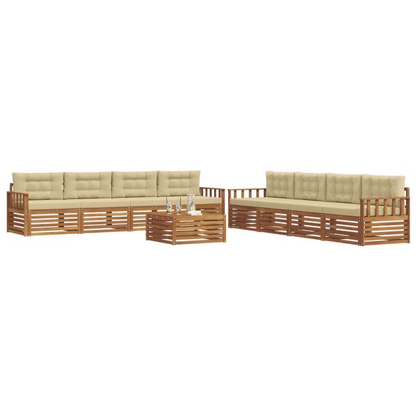 vidaXL Set di divani da esterno con cuscino 9 pcs Naturale e Beige