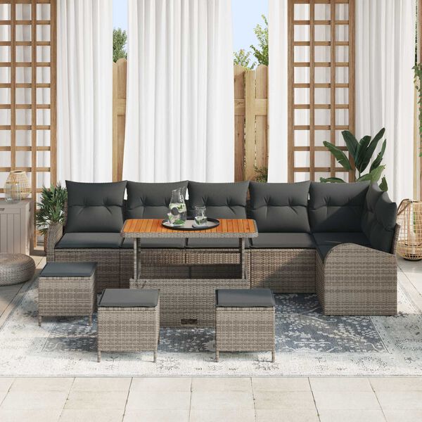 vidaXL Set Divano da Giardino con cuscino 10 pcs Grigio polyrattan