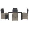 vidaXL Set da Pranzo per Giardino con cuscino 5 pcs Grigio polyrattan