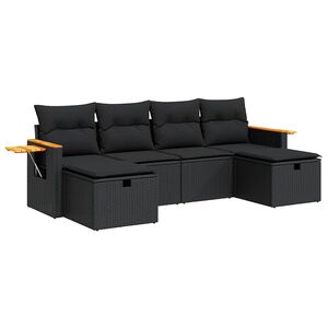 vidaXL Set Divano da Giardino 6 pz con Cuscini Nero in Polyrattan
