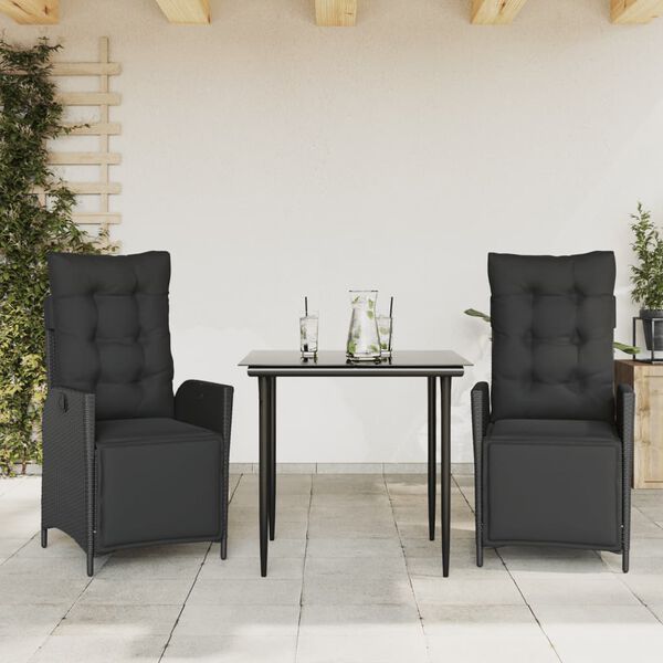 vidaXL Set da Pranzo da Giardino 9 pz con Cuscini Nero in Polyrattan