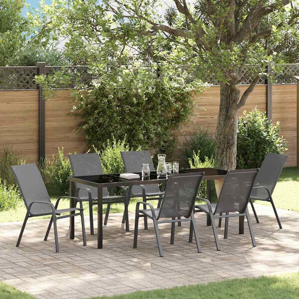 vidaXL Set da Pranzo per Giardino 7 pcs Grigio e Nero