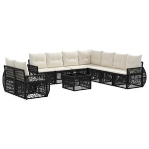 vidaXL Set Divano da Giardino 10 pz Nero e Bianco Crema polyrattan