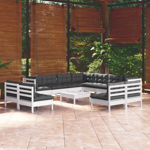 vidaXL Set Divani da Giardino 12 pz con Cuscini Bianchi Legno di Pino