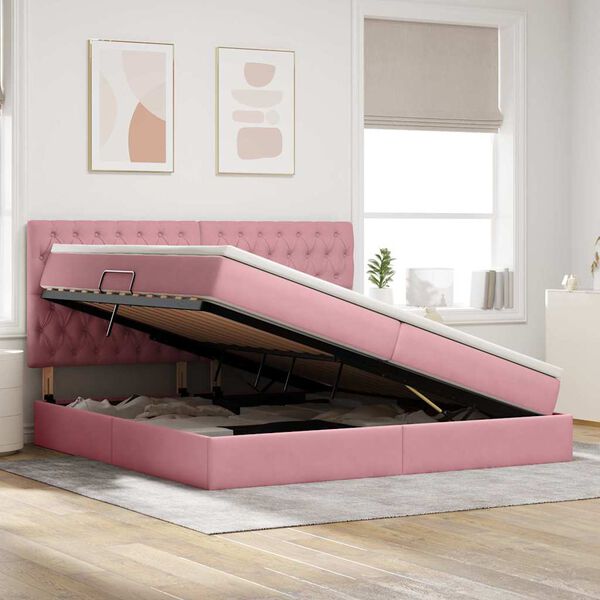 vidaXL Letto con contenitore e materasso Rosa 200 x 200 cm Velluto
