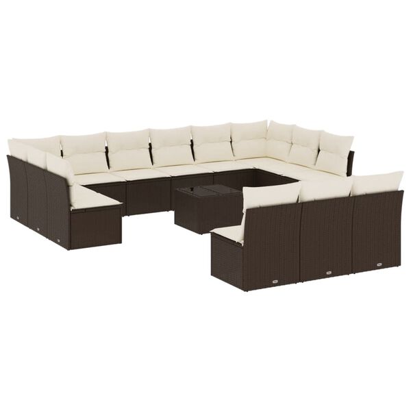 vidaXL Set Divani da Giardino 14pz con Cuscini in Polyrattan Marrone