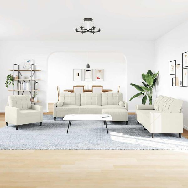 vidaXL Set di Divani 4 pz con Cuscini e Rinforzi Crema in Velluto