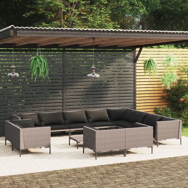 vidaXL Set Divani da Giardino 13 pz Cuscini in Polyrattan Grigio Scuro