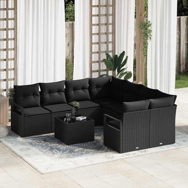 vidaXL Set di divani con cuscino 9 pcs Nero polyrattan