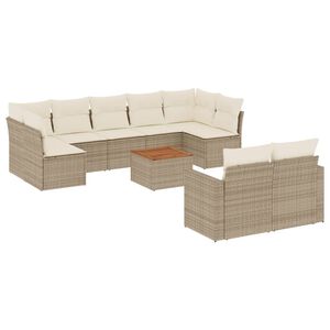 vidaXL Set Divano da Giardino 10 pz con Cuscini Beige in Polyrattan