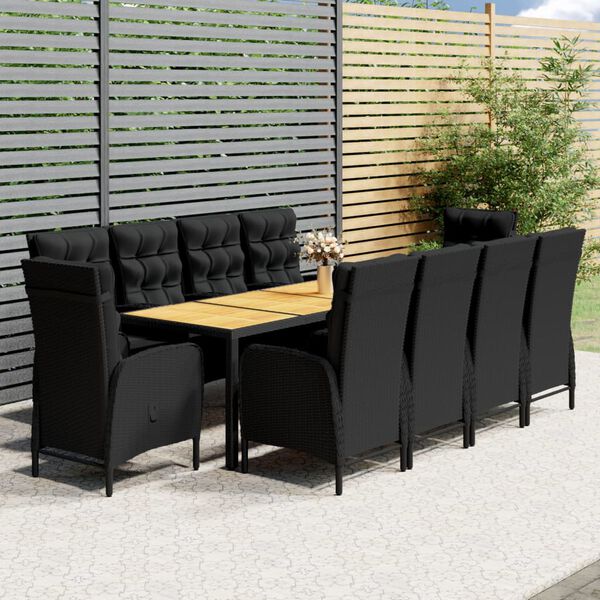 vidaXL Set da Pranzo da Giardino 11 pz in Polyrattan Nero