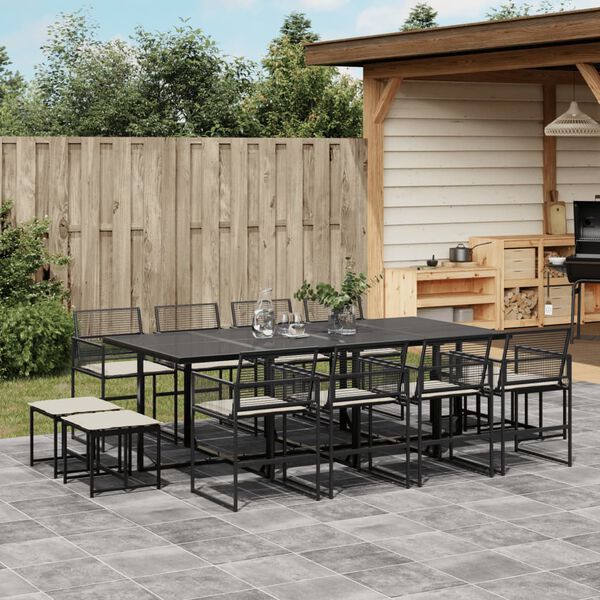 vidaXL Set da Pranzo da Giardino 13pz con Cuscini Nero in Polyrattan
