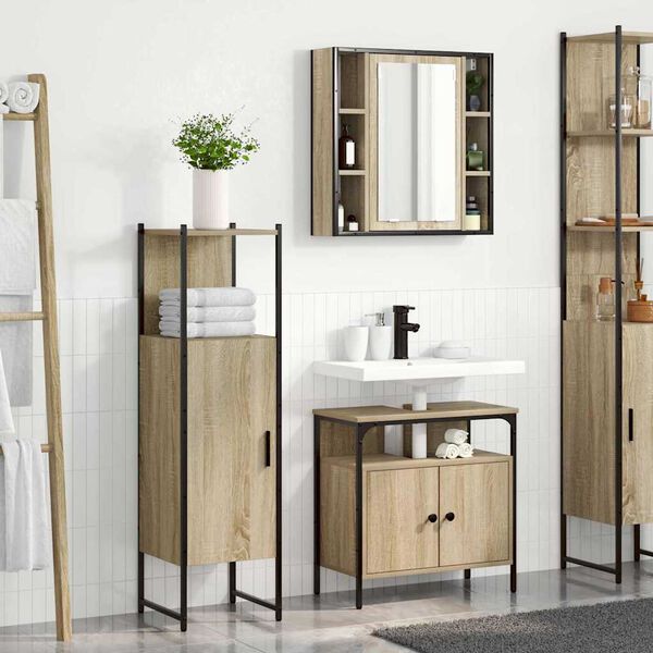 vidaXL Set di mobili per il bagno 3 pcs Marrone Legno multistrato