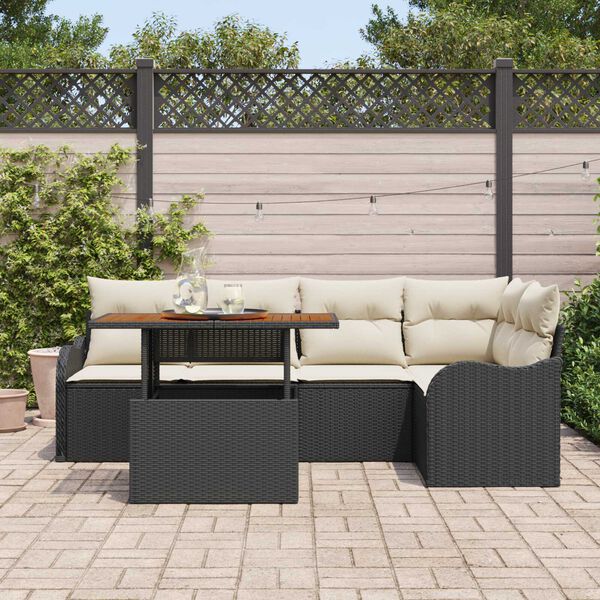 vidaXL Set Divano da Giardino con archiviazione 6 pcs Nero Poly Rattan