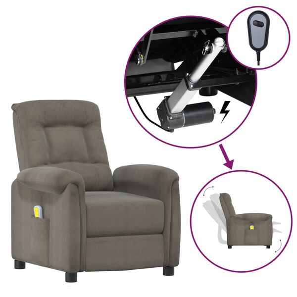 vidaXL Poltrona Alzapersona Massaggio Grigio Scuro Tessuto Microfibra