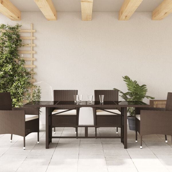 vidaXL Tavolo Giardino Piano in Vetro Marrone 190x80x75cm Polyrattan