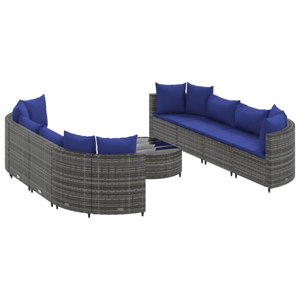 vidaXL Set Divano da Giardino 9 pz con Cuscini Grigio in Polyrattan