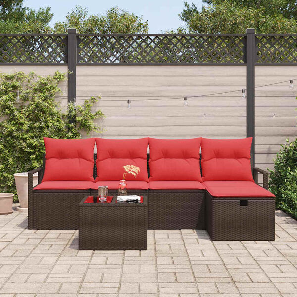 vidaXL Set di divani con cuscino 6 pcs Marrone e Rosso polyrattan