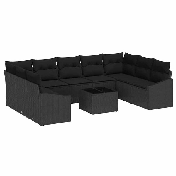 vidaXL Set Divano da Giardino 10 pcs Nero Poly Rattan