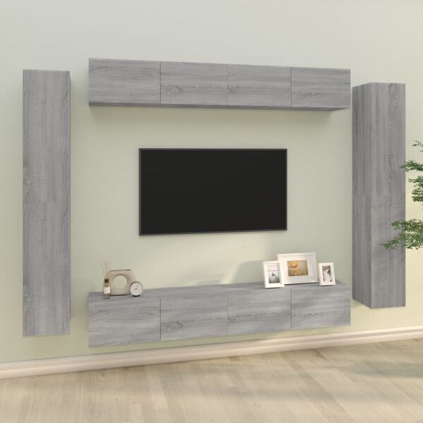 vidaXL Set Mobili Porta TV 8pz Grigio Sonoma in Legno Multistrato