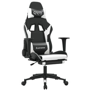 vidaXL Sedia Gaming Massaggiante Poggiapiedi Nero e Bianco Similpelle