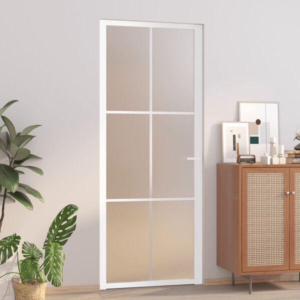 vidaXL Porta Interna 83x201,5 cm Bianco Opaco Vetro e Alluminio