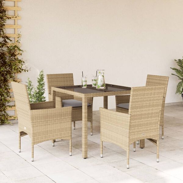 vidaXL Set da Pranzo da Giardino 5 pz con Cuscini Polyrattan e Vetro