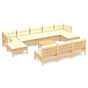 vidaXL Set Divani da Giardino 11 pz con Cuscini Crema Massello di Pino