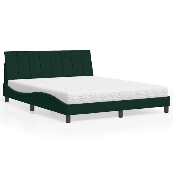 vidaXL Letto con Materasso Hanko Verde Scuro 160x200 cm in Velluto