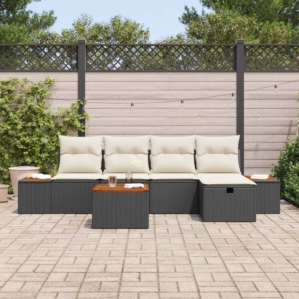 vidaXL Set Divano da Giardino con cuscino 6 pcs Nero Poly Rattan