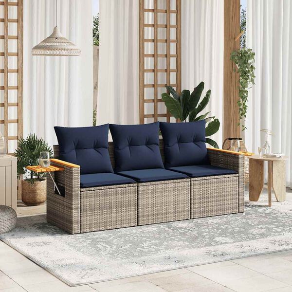 vidaXL Set Divani da Giardino 3 pz con Cuscini Grigio in Polyrattan
