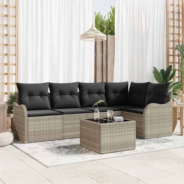 vidaXL Set Divano da Giardino 6 pcs Grigio chiaro Poly Rattan