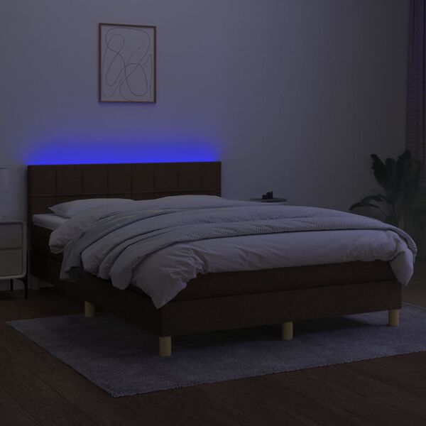 vidaXL Letto a Molle Materasso e LED MarroneScuro 140x190cm in Tessuto