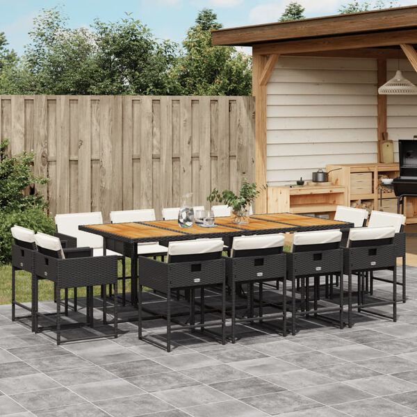 vidaXL Set da Pranzo da Giardino 13pz con Cuscini Nero in Polyrattan