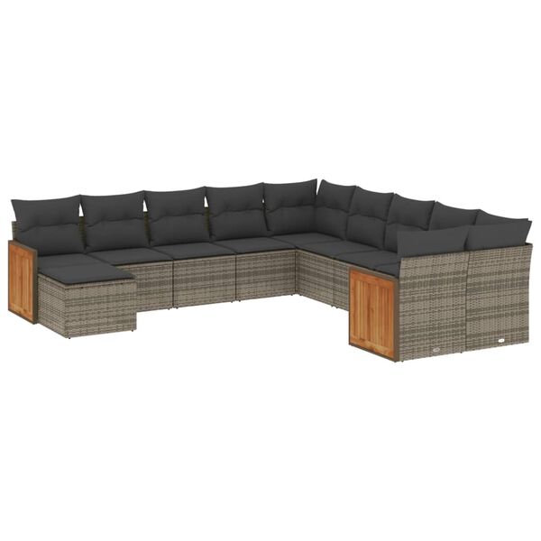 vidaXL Set Divani da Giardino 11 pz con Cuscini in Polyrattan Grigio
